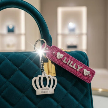 Personalised keyrings bag charms gift 8 colours glitter diamante