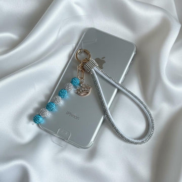 Crystal Beaded Phone Wrist Strap with Royal Crown Charm – Rhinestone Shamballa Wristlet