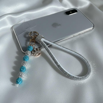 Crystal Beaded Phone Wrist Strap with Royal Crown Charm – Rhinestone Shamballa Wristlet