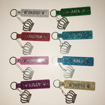 Personalised keyrings bag charms gift 8 colours glitter diamante