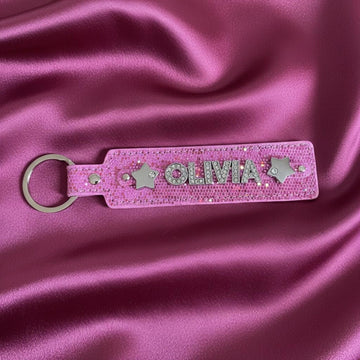 Personalised keyrings bag charms gift 8 colours glitter diamante