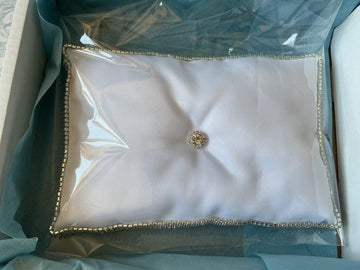 Satin Ring Bearer Pillow: Crown Case Keepsake Cushion with Diamante Border ribbon added in your colour for rings