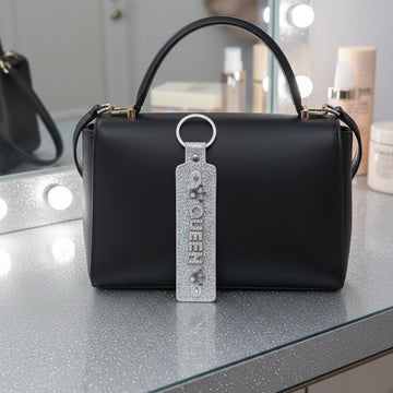 Personalised keyrings bag charms gift 8 colours glitter diamante