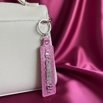 Personalised keyrings bag charms gift 8 colours glitter diamante