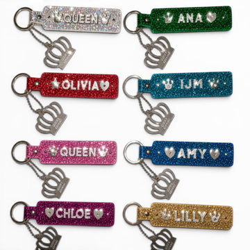 Personalised keyrings bag charms gift 8 colours glitter diamante