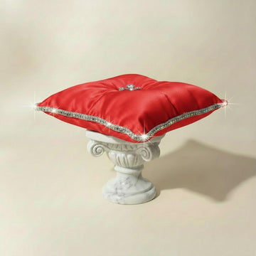 Satin Ring Bearer Pillow: Crown Box Keepsake Cushion with Diamante Edge