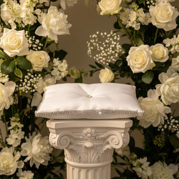 Satin Ring Bearer Pillow: Crown Case Keepsake Cushion with Diamante Border ribbon added in your colour for rings