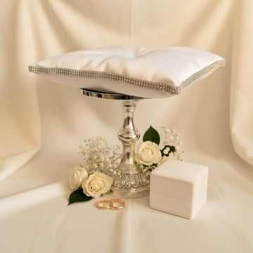 Satin Ring Bearer Pillow: Crown Case Keepsake Cushion with Diamante Border ribbon added in your colour for rings