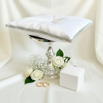 Satin Ring Bearer Pillow: Crown Case Keepsake Cushion with Diamante Border ribbon added in your colour for rings